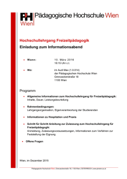 Informationsabend Hochschullehrgang f&uuml;r Freizeitp&auml;dagogik 2016/17