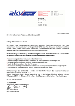 Graz, 29.02.2016/DI 25 S 21/16z Insolvenz Fliesen Leeb