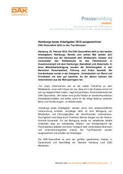 Hamburgs beste Arbeitgeber 2016 ausgezeichnet - DAK
