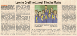 teenie Greif holt lw.ei Titel in Mainz - TSV 1880 Gera