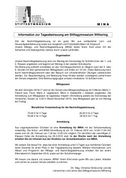 M I N A Information zur Tagesbetreuung am Stiftsgymnasium Wilhering