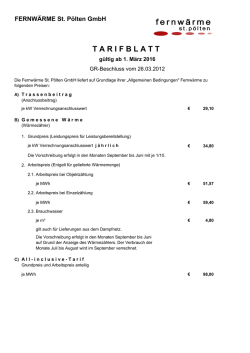 Fernw&auml;rmetarif M&auml;rz 2016
