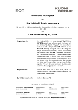 Öffentliches Kaufangebot Kiwi Holding IV S.à r.l., Luxembourg Kuoni