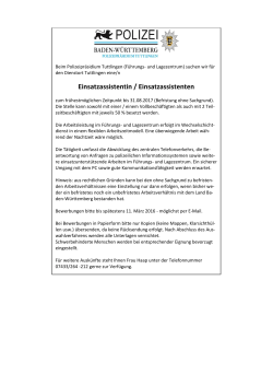 Stellenausschreibung Polizeipräsidium Tuttlingen, Einsatzassistenz