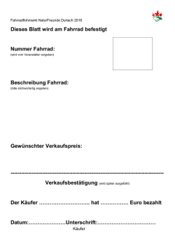 Dieses Blatt wird am Fahrrad befestigt Nummer Fahrrad