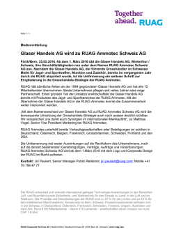 Glaser Handels AG wird zu RUAG Ammotec Schweiz AG