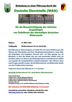 Einladung WASt - auf der Homepage der UHG berlin.