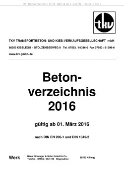 Beton- verzeichnis 2016 - Hans Rinninger und Sohn GmbH u. Co.