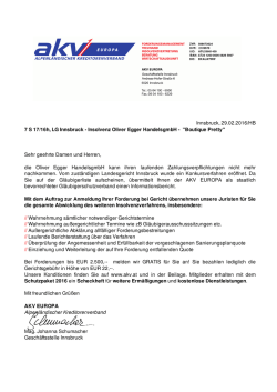 Innsbruck, 29.02.2016/HB 7 S 17/16h, LG Innsbruck