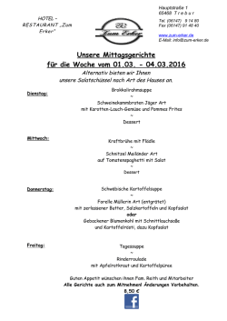 Unsere Mittagsgerichte für die Woche vom 23.02