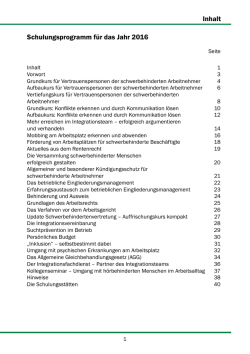 Inhalt Schulungsprogramm f&uuml;r das Jahr 2016