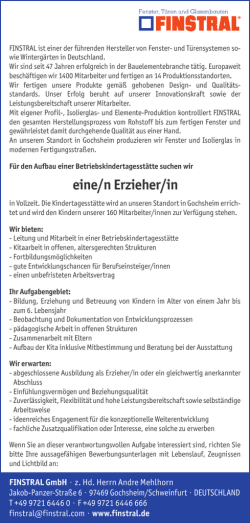 eine/n Erzieher/in