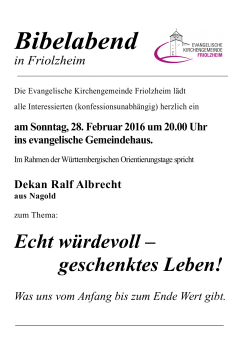 Monatlicher Bibelabend am 28. Februar
