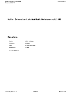 Gesamtrangliste Samstag - Schweizer Hallen Leichtathletik
