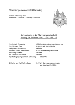 Gottesdienste 21 Februar 2016 - Pfarreiengemeinschaft Ottmaring