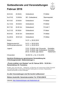 Gottesdienste und Veranstaltungen Februar 2016