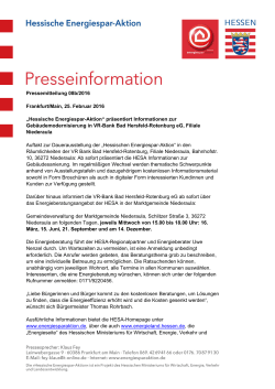 Pressemitteilung 08b/2016 Frankfurt/Main, 25. Februar 2016