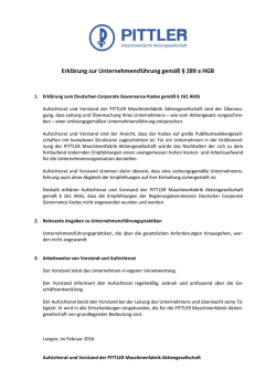 Erklärung zur Unternehmensführung gemäß § 289 a HGB
