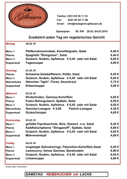 Zusätzlich jeden Tag ein vegetarisches Gericht SAMSTAG