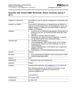 Dozentin oder Dozent NMG Wirtschaft, Arbeit, Haushalt, Zyklus 3 20 %