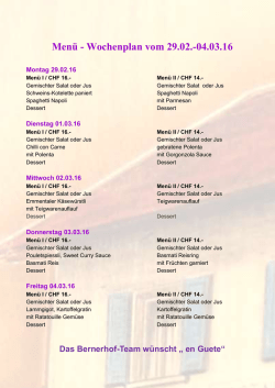 Menü - Wochenplan vom 29.02.-04.03.16