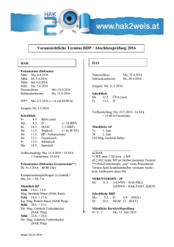 Voraussichtliche Termine RDP / Abschlusspr&uuml;fung 2016