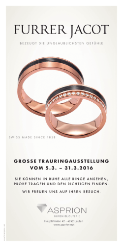 GROSSE TRAURINGAUSSTELLUNG VOM 5.3. &ndash; 31.3.2016