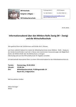 Informationsabend &uuml;ber den Mittlere Reife Zweig (M &ndash; Zweig) und