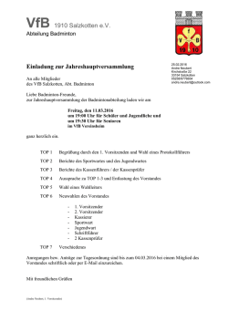 Einladung  - VfB Salzkotten Abt. Badminton