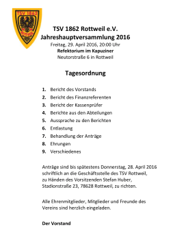 Jahreshauptversammlung 2016 Agenda