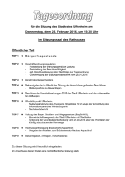 Donnerstag, dem 25. Februar 2016, um 19.30 Uhr