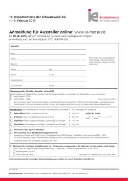 i+e 2017 Anmeldung Aussteller