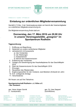 Einladung zur ordentlichen Mitgliederversammlung