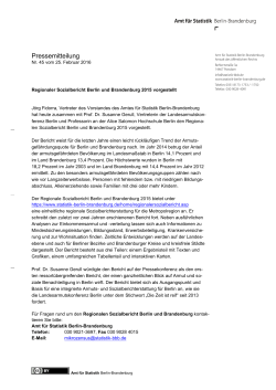 Regionaler Sozialbericht Berlin und Brandenburg 2015 veröffentlicht
