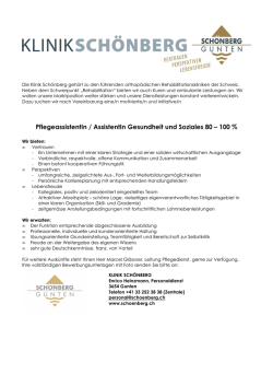 PflegeassistentIn / AssistentIn Gesundheit und Soziales 80 – 100 %