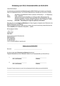Einladung zum OCLC-Anwendertreffen am 05.04.2016