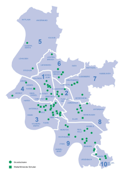 Übersichtskarte Düsseldorfer Schulen mit Internationalen Klassen