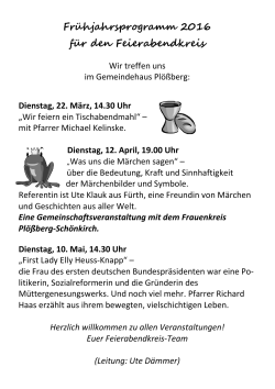 Feierabendkreis Frühjahr 2016 - evangelische Pfarrei Plößberg