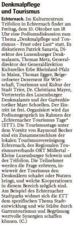 Luxemburger Wort – 22.9.2014 - Echternacher Tourismus Tage