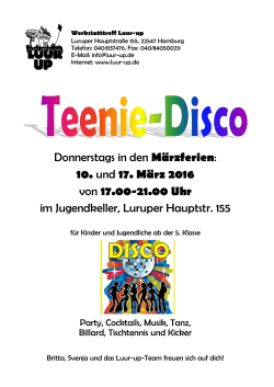 Flyer Teenie-Disco in den Märzferien - Luur