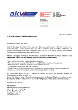 Graz, 26.02.2016/DI 27 S 18/16y Insolvenz R&E Bauträger GmbH