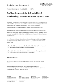 Gro&szlig;handelsumsatz im 4. Quartal 2015 preisbereinigt unver&auml;ndert