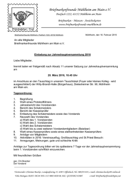 Jahreshauptversammlung 2016 - Briefmarkenfreunde M&uuml;hlheim am