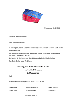 Einladung zum Vereinsfest 2016 am 27.02.2016 im Gasthof Germann