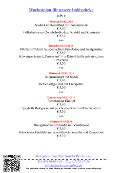 Wochenplan für unsere Imbisstheke