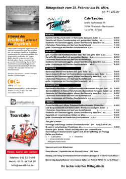 Mittagstisch vom 29. Februar bis 04. März, ab 11.45Uhr