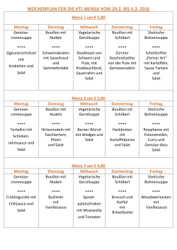 WOCHENPLAN FÜR DIE HTL MENSA VOM 29.2. BIS 4.3. 2016