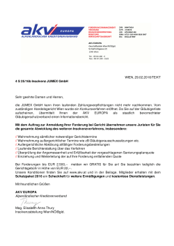 WIEN, 29.02.2016/TE/KT 4 S 25/16b Insolvenz JUMEX GmbH Sehr