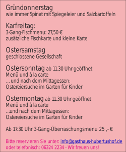 Gr&uuml;ndonnerstag Karfreitag: Ostersamstag