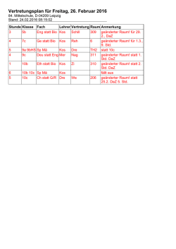 Vertretungsplan für Freitag, 26. Februar 2016